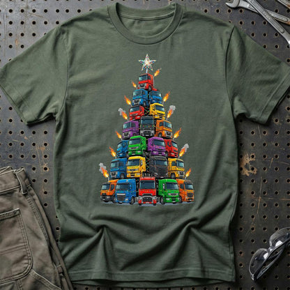Renault Lastbil Juletræ Christmas Tree - Unisex T-Shirt-Beklædning-Renault-Grøn Militær-S-Garage Culture Shop- garage - man cave - merchandise