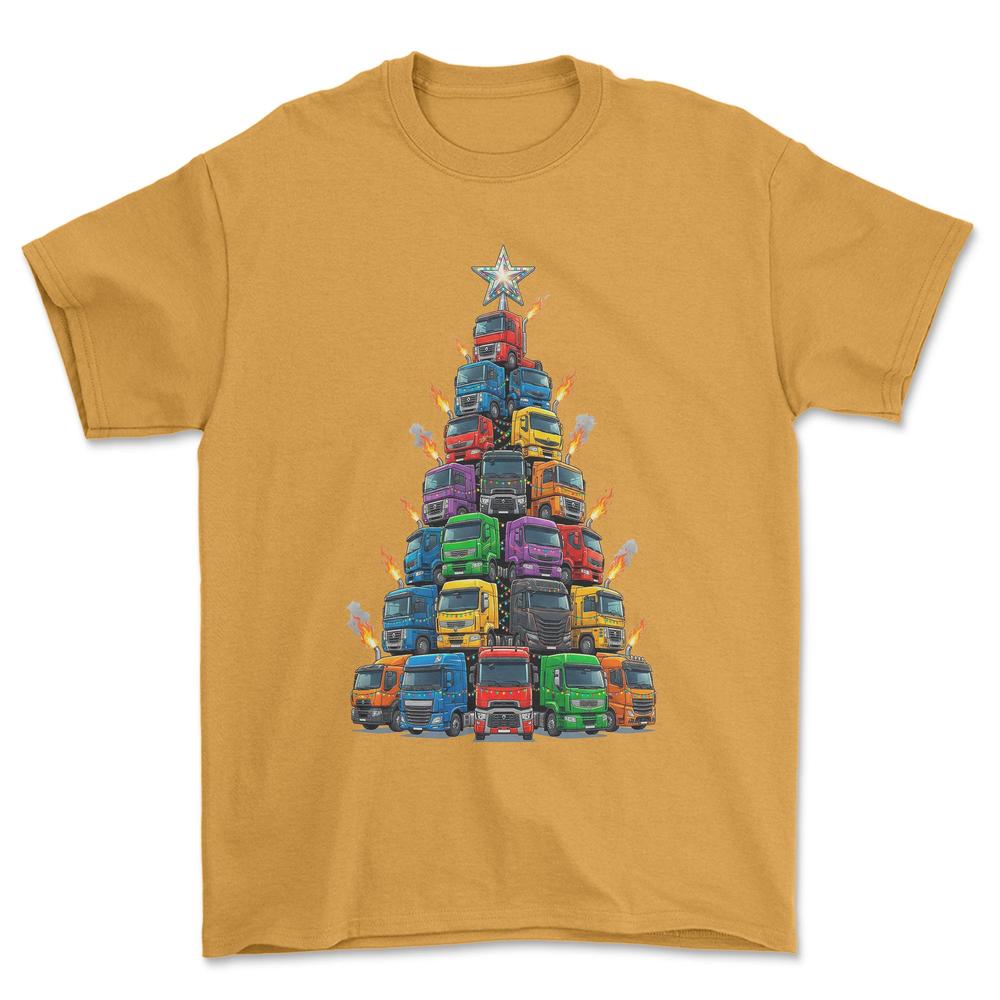 Renault Lastbil Juletræ Christmas Tree - Unisex T-Shirt-Beklædning-Renault-Guld-S-Forside-Garage Culture Shop- garage - man cave - merchandise
