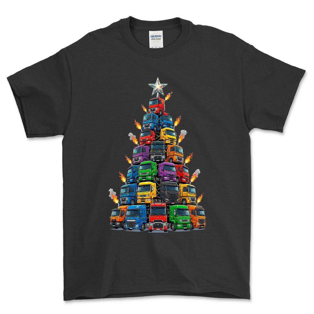 Renault Lastbil Juletræ Christmas Tree - Unisex T-Shirt-Beklædning-Renault-Sort-S-Forside-Garage Culture Shop- garage - man cave - merchandise