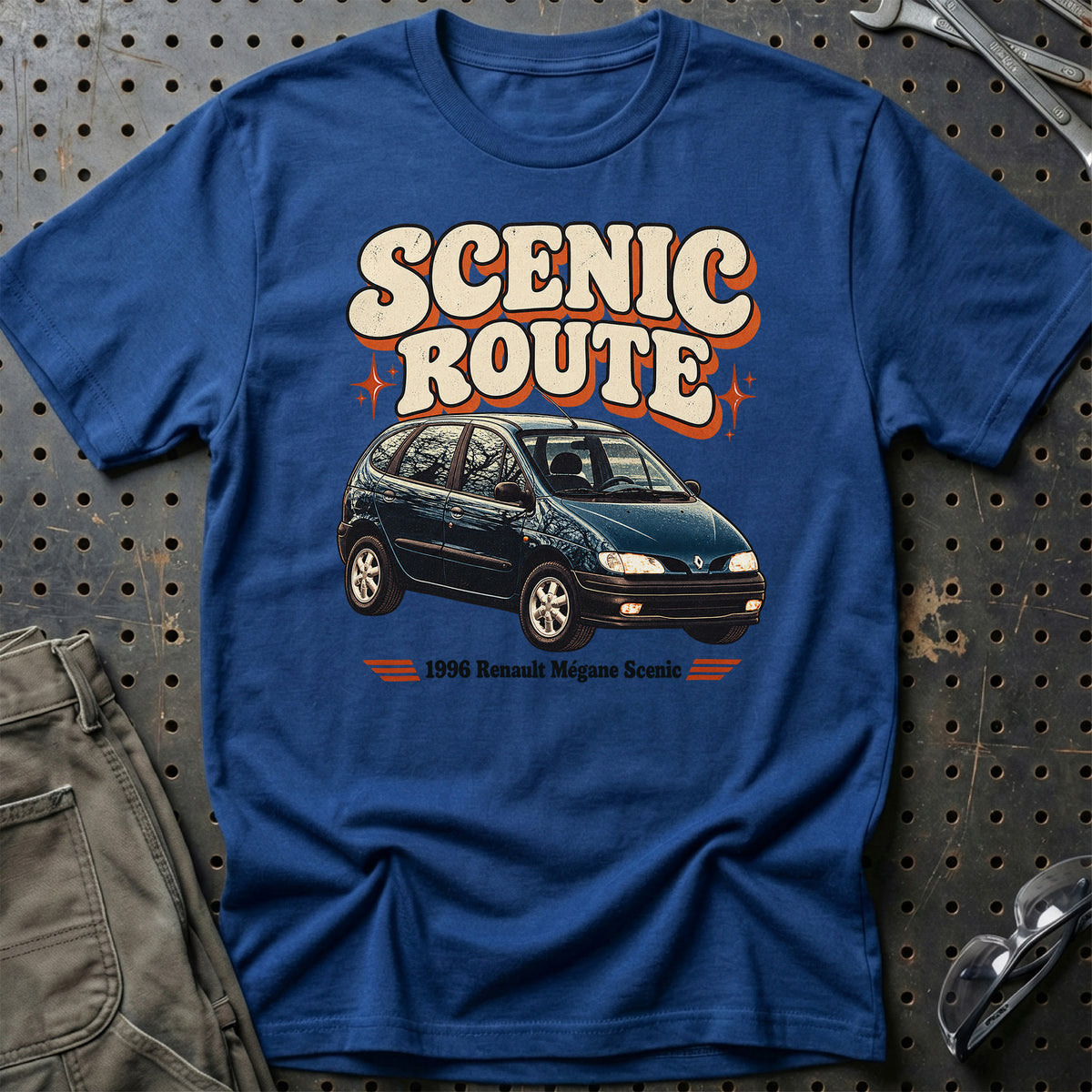 
Renault Mégane Scenic 1996 – Scenic Route T-Shirt – Blå Royal