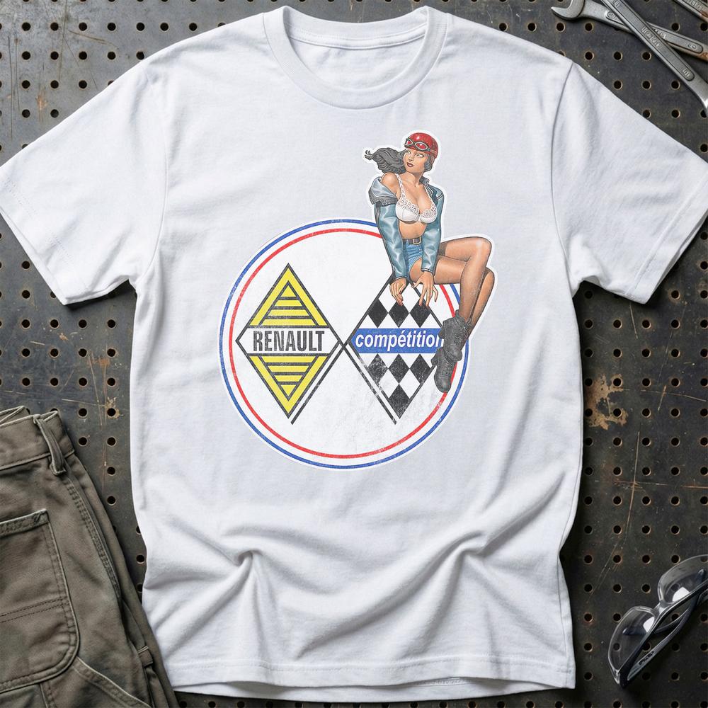 Renault Pinup T-Shirt-Beklædning-Renault-Hvid-S-Garage Culture Shop- garage - man cave - merchandise