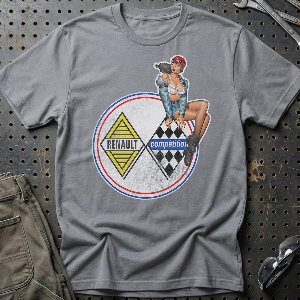 Renault Pinup T-Shirt-Beklædning-Renault-Grå Sport-S-Garage Culture Shop- garage - man cave - merchandise