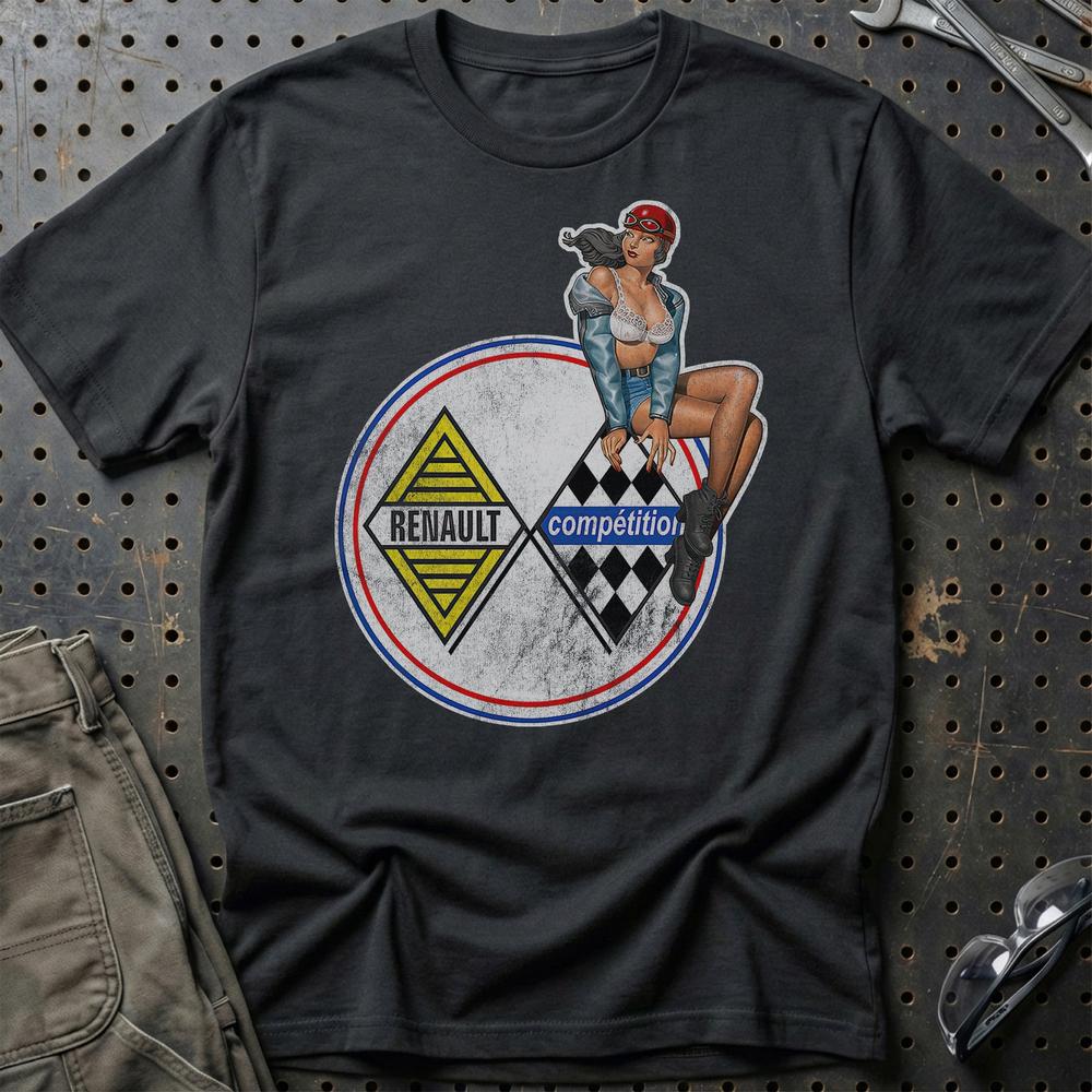 Renault Pinup T-Shirt-Beklædning-Renault-Sort-S-Garage Culture Shop- garage - man cave - merchandise