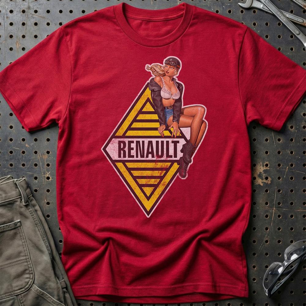 Renault Pinup - Unisex T-Shirt , Bomuld-Beklædning-Renault-Rød-S-Garage Culture Shop- garage - man cave - merchandise