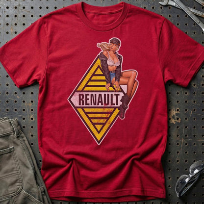 Renault Pinup - Unisex T-Shirt , Bomuld-Beklædning-Renault-Rød-S-Garage Culture Shop- garage - man cave - merchandise