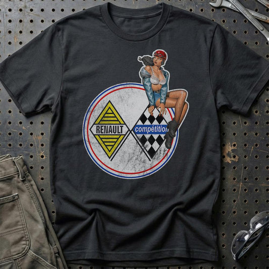 Renault Pinup - Unisex T-Shirt , Bomuld-Beklædning-Renault-Sort-S-Garage Culture Shop- garage - man cave - merchandise