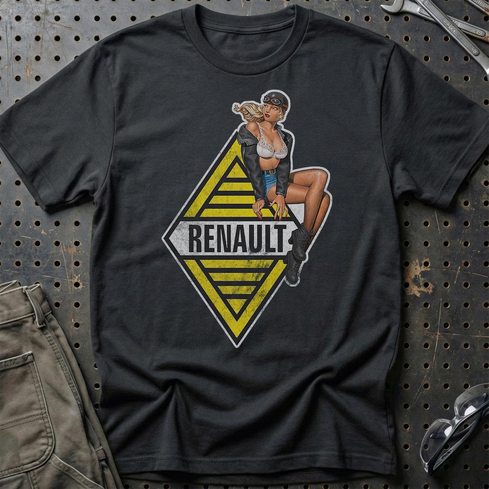 Renault Pinup - Unisex T-Shirt , Bomuld-Beklædning-Renault-Sort-S-Garage Culture Shop- garage - man cave - merchandise