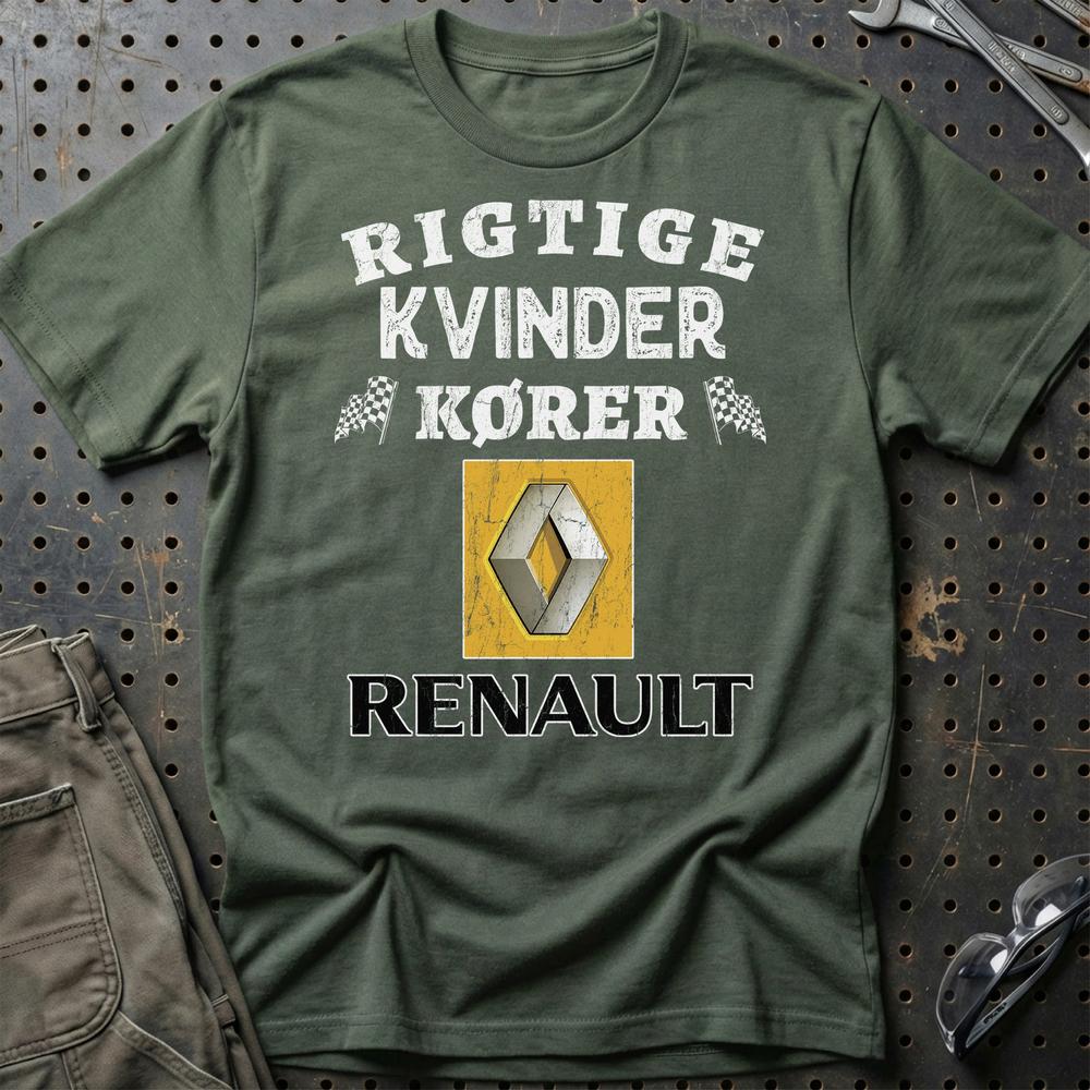 Renault Rigtige Kvinder Kører T-Shirt-Beklædning-Renault-Grøn Militær-S-Garage Culture Shop- garage - man cave - merchandise