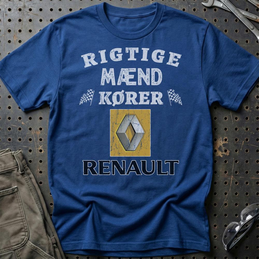Renault Rigtige Mænd Kører - Unisex T-Shirt , Bomuld-Beklædning-Renault-Blå Royal-S-Garage Culture Shop- garage - man cave - merchandise