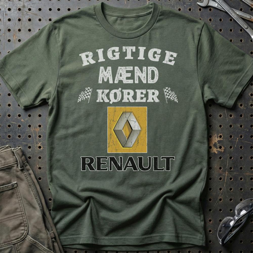 Renault Rigtige Mænd Kører - Unisex T-Shirt , Bomuld-Beklædning-Renault-Grøn Militær-S-Garage Culture Shop- garage - man cave - merchandise