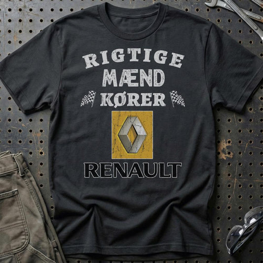 Renault Rigtige Mænd Kører - Unisex T-Shirt , Bomuld-Beklædning-Renault-Sort-S-Garage Culture Shop- garage - man cave - merchandise