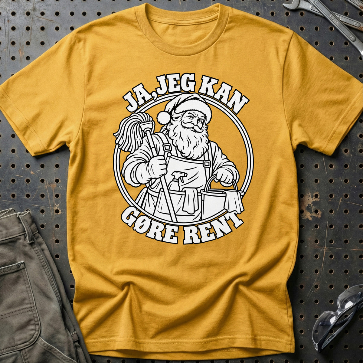 
Rengøringsassistent – Santa Kan Det – Jul T-Shirt – Guld