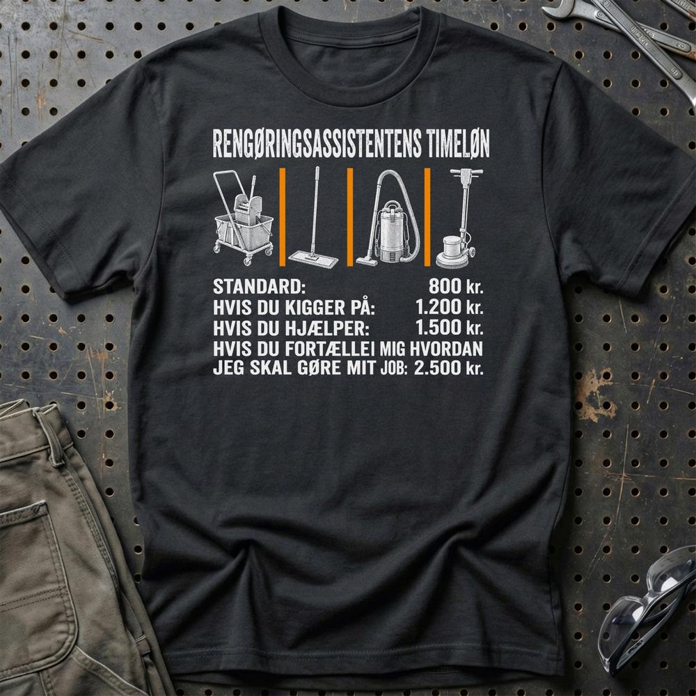 Rengøringsassistentens Timeløn T-Shirt-Beklædning-Garage Culture-Sort-S-Garage Culture Shop- garage - man cave - merchandise
