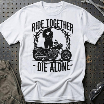 Ride Together Die Alone – Unisex T-Shirt , Bomuld-Beklædning-Garage Culture-Hvid-S-Garage Culture Shop- garage - man cave - merchandise