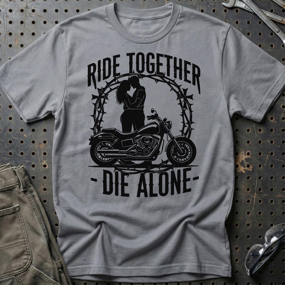 Ride Together Die Alone – Unisex T-Shirt , Bomuld-Beklædning-Garage Culture-Grå Sport-S-Garage Culture Shop- garage - man cave - merchandise
