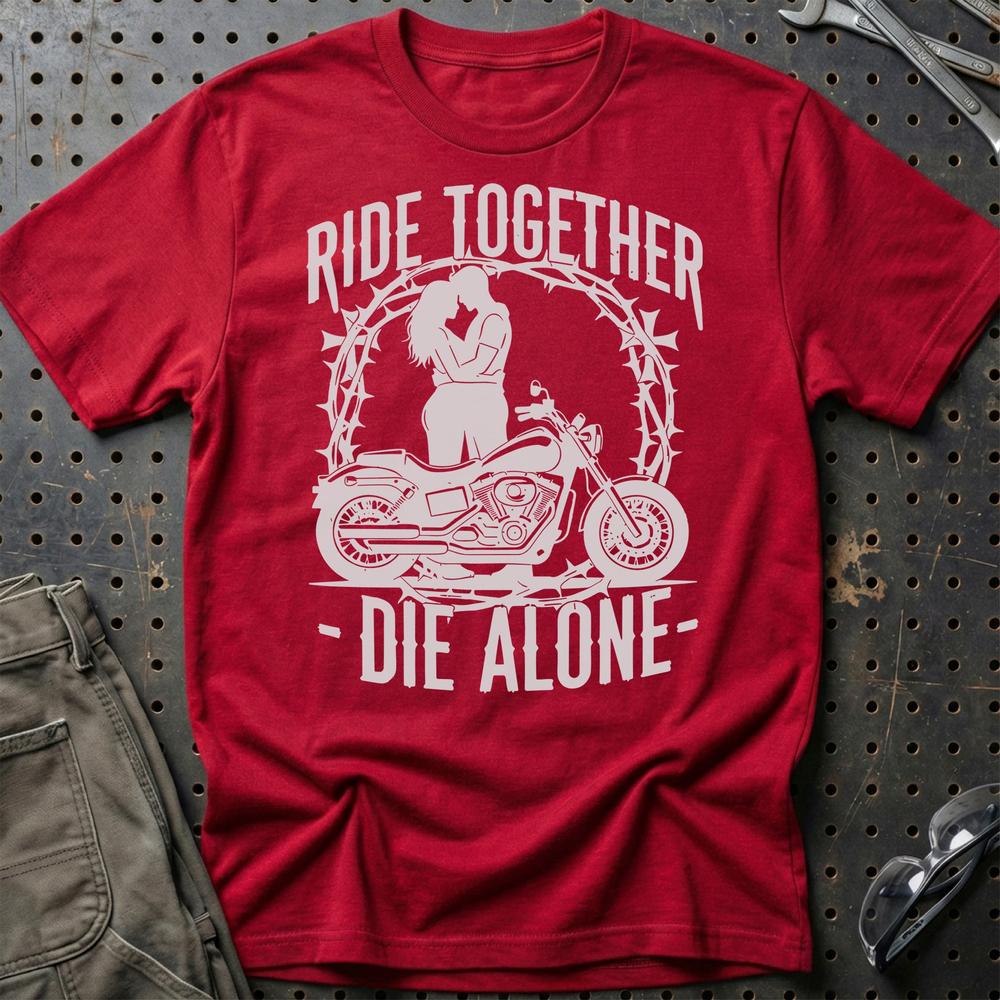 Ride Together Die Alone – Unisex T-Shirt , Bomuld-Beklædning-Garage Culture-Rød-S-Garage Culture Shop- garage - man cave - merchandise