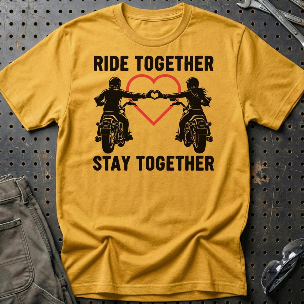 Ride Together Stay Together – Unisex T-Shirt , Bomuld-Beklædning-Garage Culture-Guld-S-Garage Culture Shop- garage - man cave - merchandise