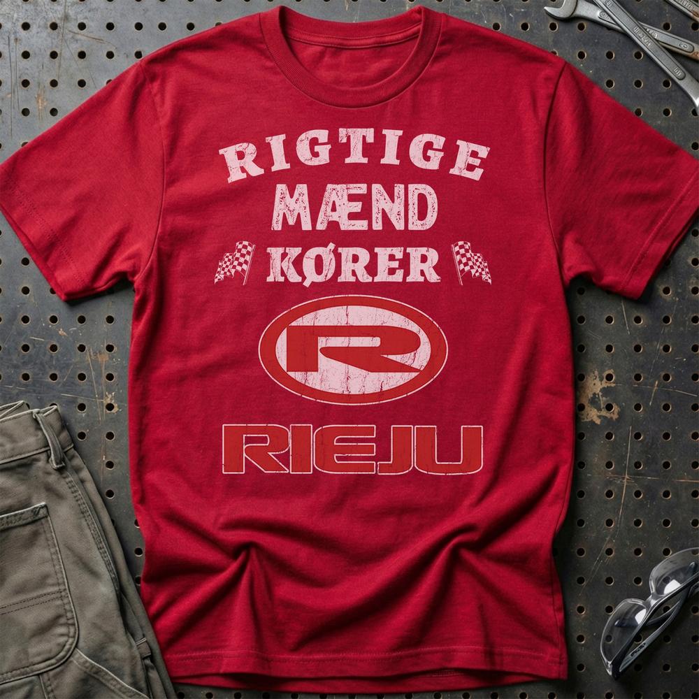 Rieju Rigtige Mænd Kører T-Shirt-Beklædning-Rieju-Rød-S-Garage Culture Shop- garage - man cave - merchandise