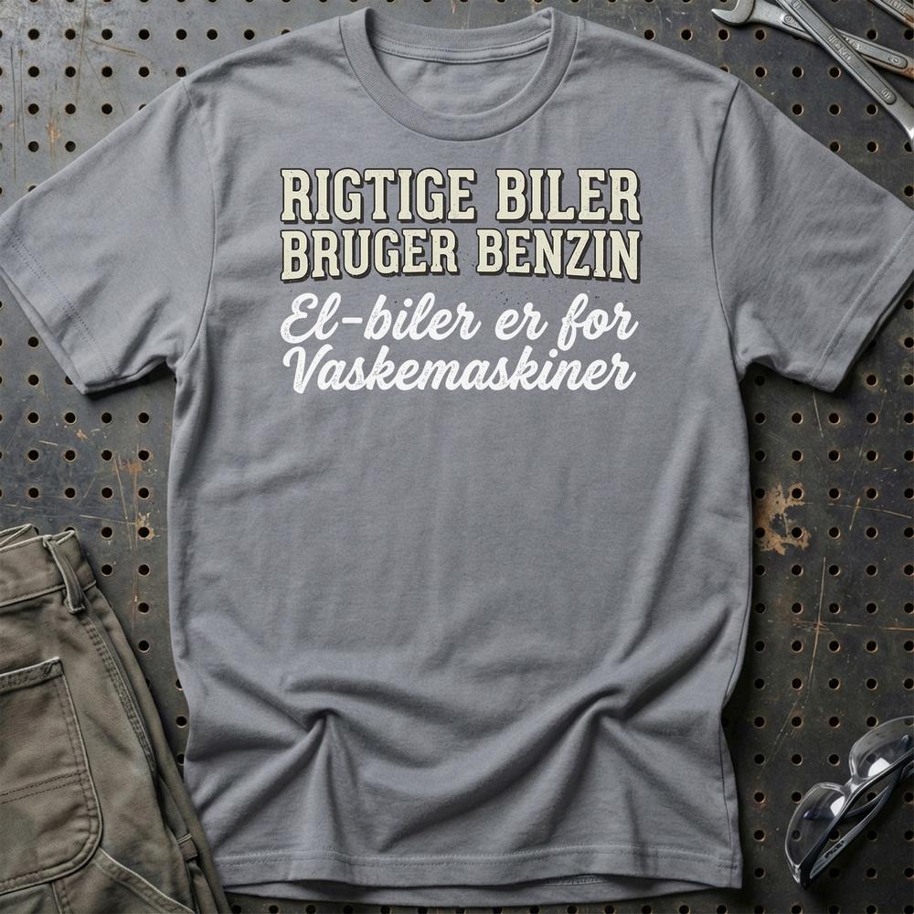 Rigtige Biler Bruger Benzin - Bilentusiast T-Shirt-Beklædning-Garage Culture-Grå Sport-S-Garage Culture Shop- garage - man cave - merchandise