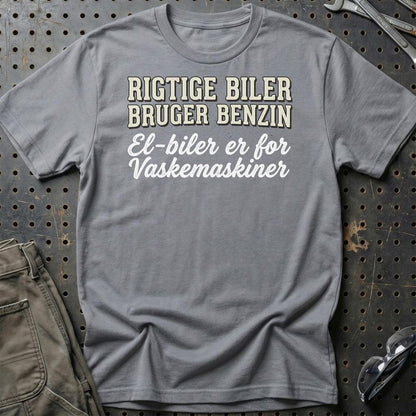 Rigtige Biler Bruger Benzin – Bilentusiast - Unisex T-Shirt , Bomuld-Beklædning-Garage Culture-Grå Sport-S-Garage Culture Shop- garage - man cave - merchandise