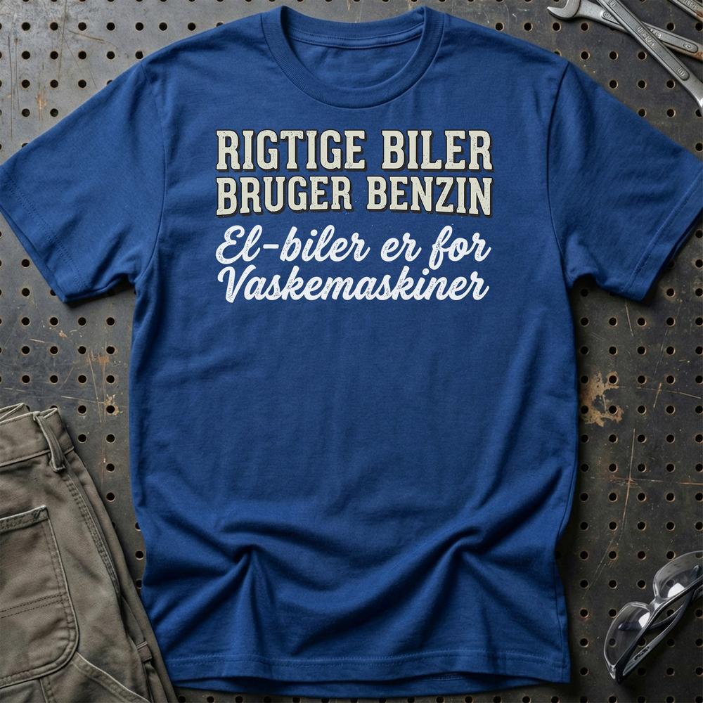 Rigtige Biler Bruger Benzin – Bilentusiast - Unisex T-Shirt , Bomuld-Beklædning-Garage Culture-Blå Royal-S-Garage Culture Shop- garage - man cave - merchandise