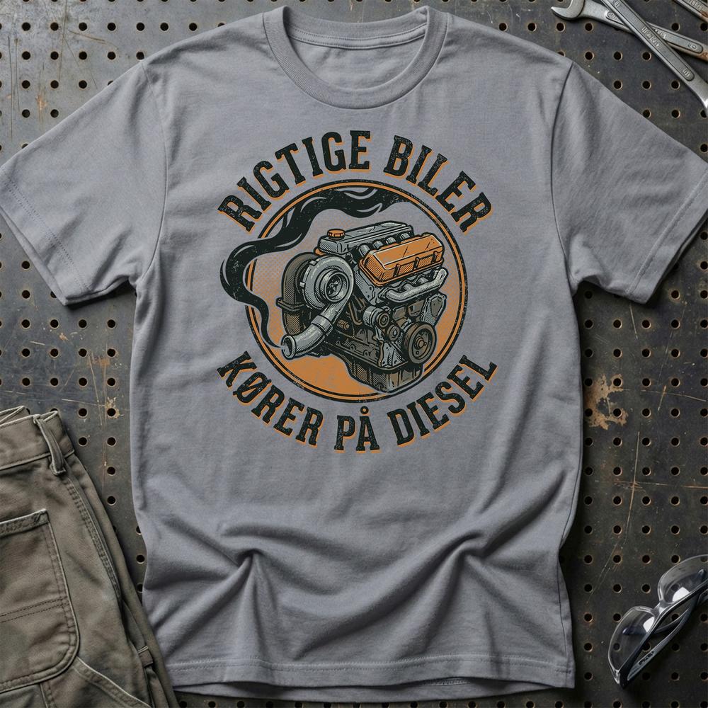 Rigtige Biler Kører På Diesel - Unisex T-Shirt , Bomuld-Beklædning-Garage Culture-Grå Sport-S-Garage Culture Shop- garage - man cave - merchandise