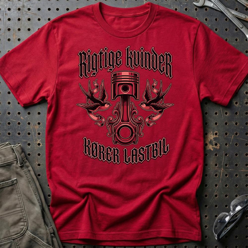 Rigtige Kvinder Kører Lastbil T-Shirt-Beklædning-Garage Culture-Rød-S-Garage Culture Shop- garage - man cave - merchandise