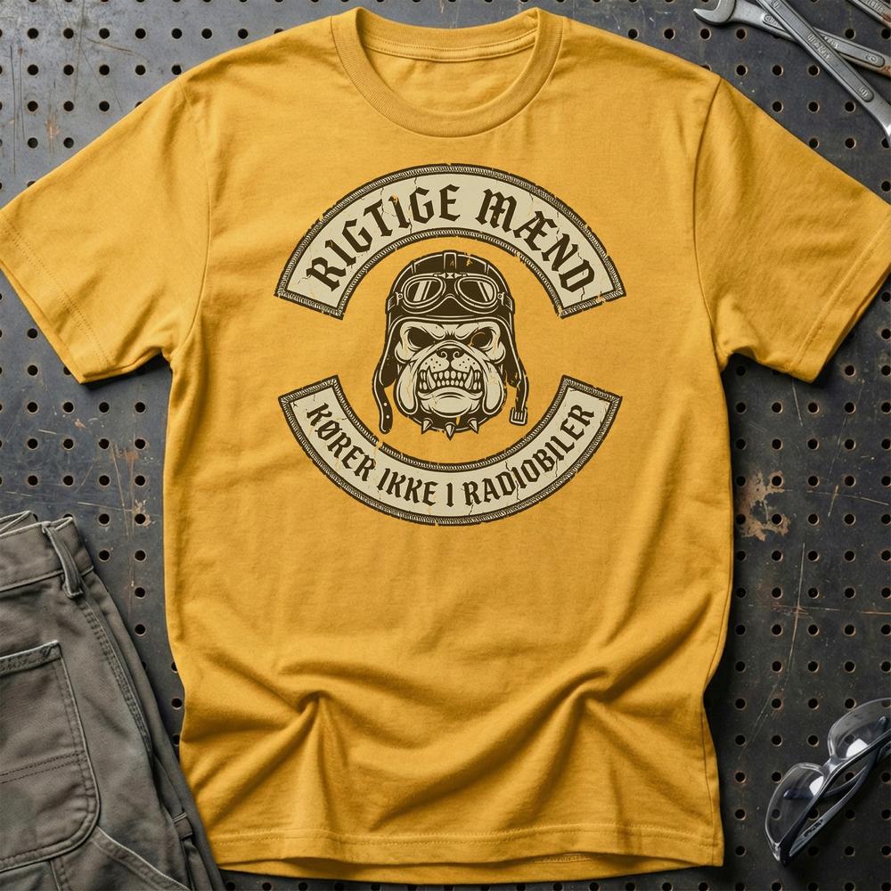 Rigtige Mænd Kører Ikke I Radiobiler T-Shirt-Beklædning-Garage Culture-Guld-S-Garage Culture Shop- garage - man cave - merchandise