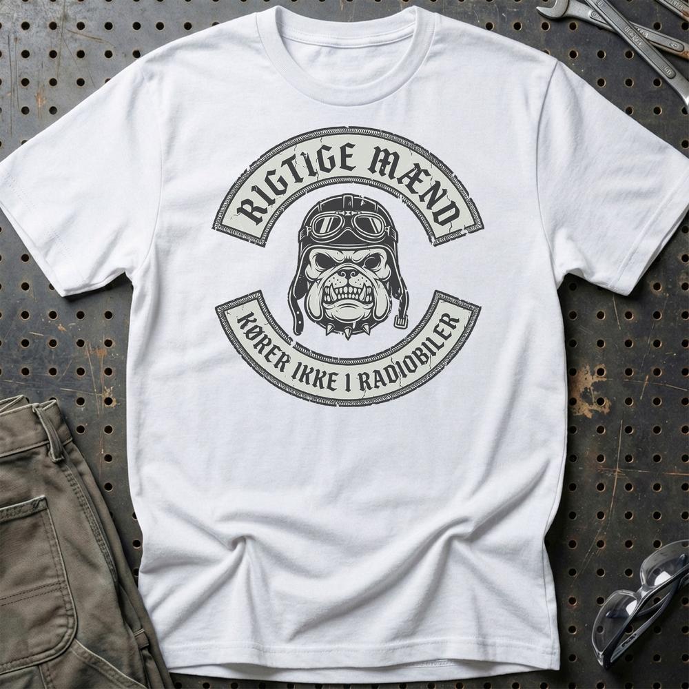 Rigtige Mænd Kører Ikke I Radiobiler - Unisex T-Shirt , Bomuld-Beklædning-Garage Culture-Hvid-S-Garage Culture Shop- garage - man cave - merchandise