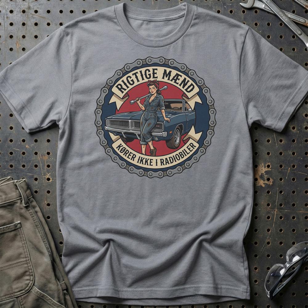 Rigtige Mænd Kører Ikke I Radiobiler - Unisex T-Shirt , Bomuld-Beklædning-Garage Culture-Grå Sport-S-Garage Culture Shop- garage - man cave - merchandise