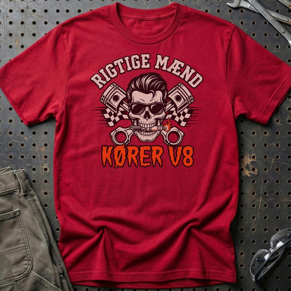 Rigtige Mænd Kører V8 T-Shirt-Beklædning-Garage Culture-Rød-S-Garage Culture Shop- garage - man cave - merchandise