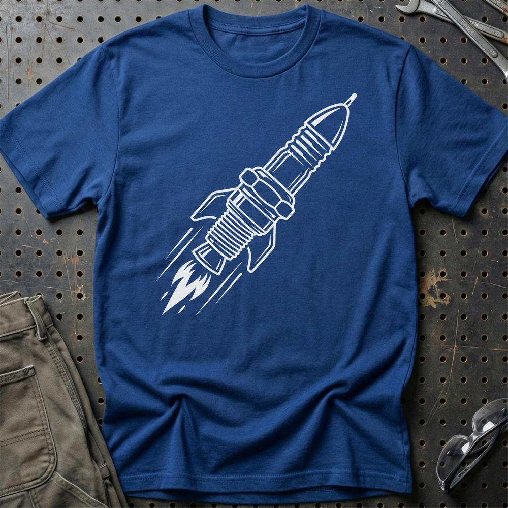 Rocket Plug - Klar Til Start T-Shirt-Beklædning-Garage Culture-Blå Royal-S-Garage Culture Shop- garage - man cave - merchandise