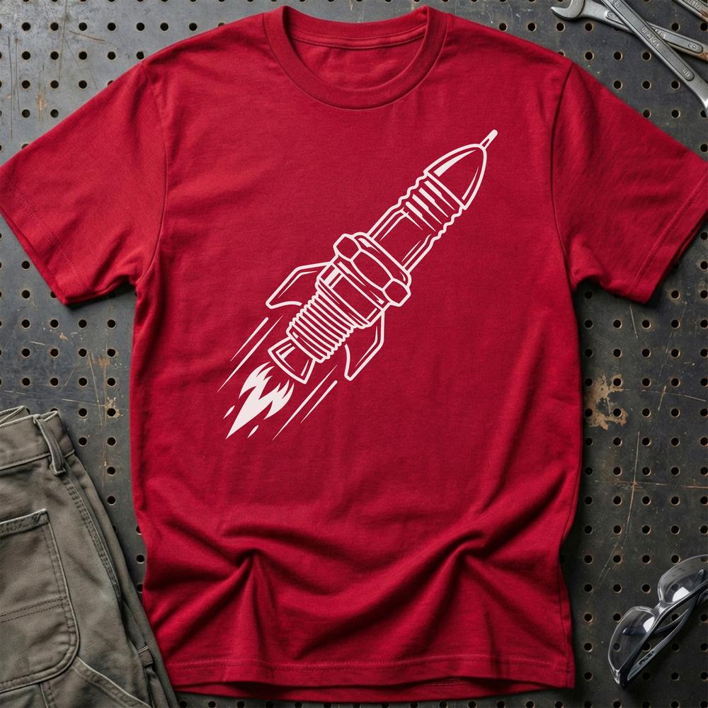 Rocket Plug - Klar Til Start T-Shirt-Beklædning-Garage Culture-Rød-S-Garage Culture Shop- garage - man cave - merchandise