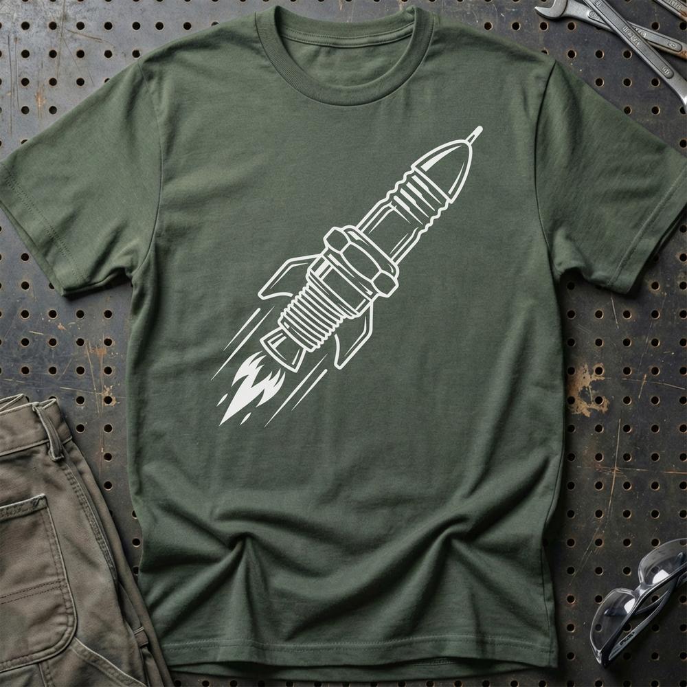 Rocket Plug - Klar Til Start T-Shirt-Beklædning-Garage Culture-Grøn Militær-S-Garage Culture Shop- garage - man cave - merchandise