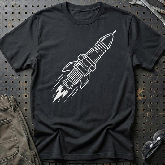Rocket Plug – Klar Til Start - Unisex T-Shirt , Bomuld-Beklædning-Garage Culture-Sort-S-Garage Culture Shop- garage - man cave - merchandise