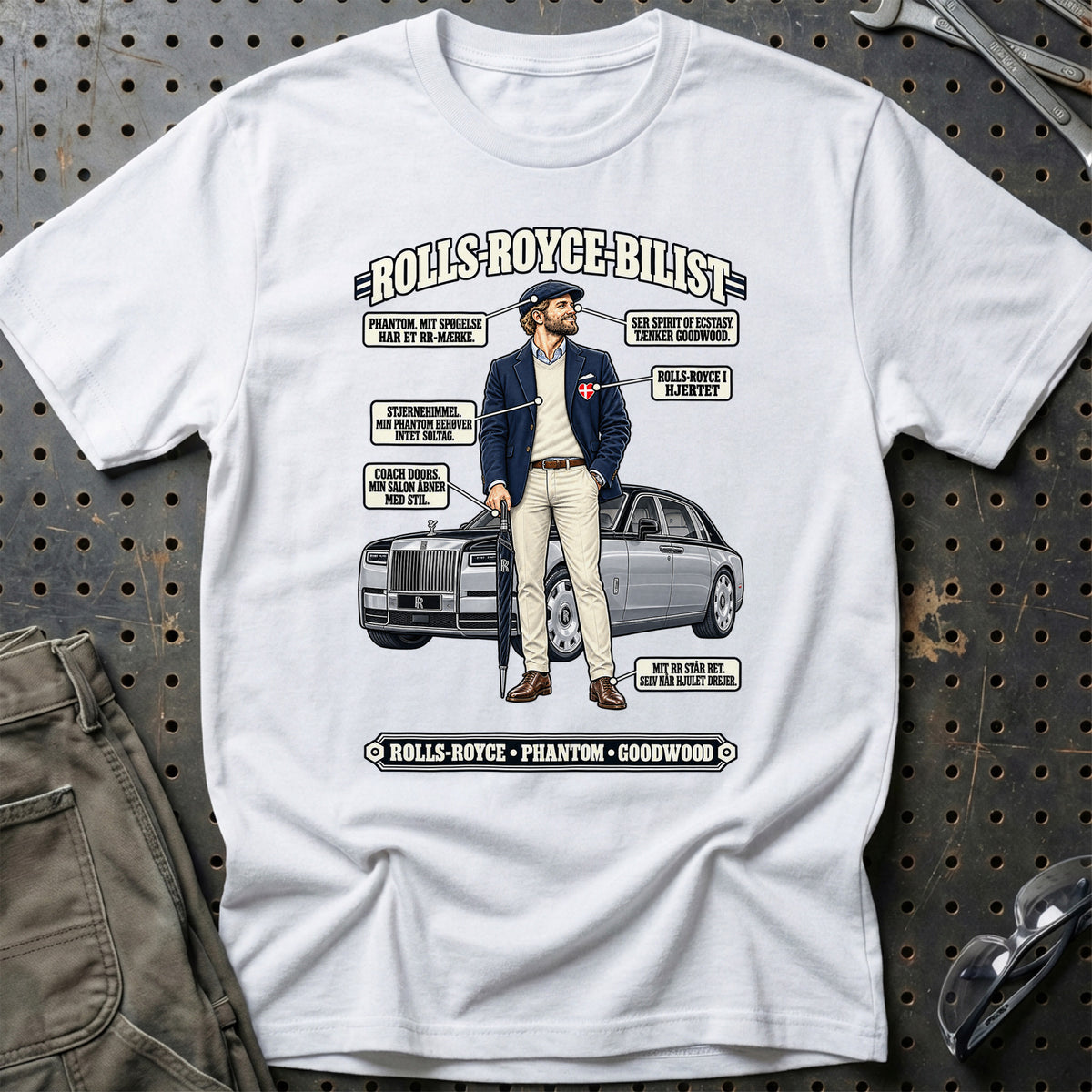 
Rolls Royce-Bilist T-Shirt – Hvid