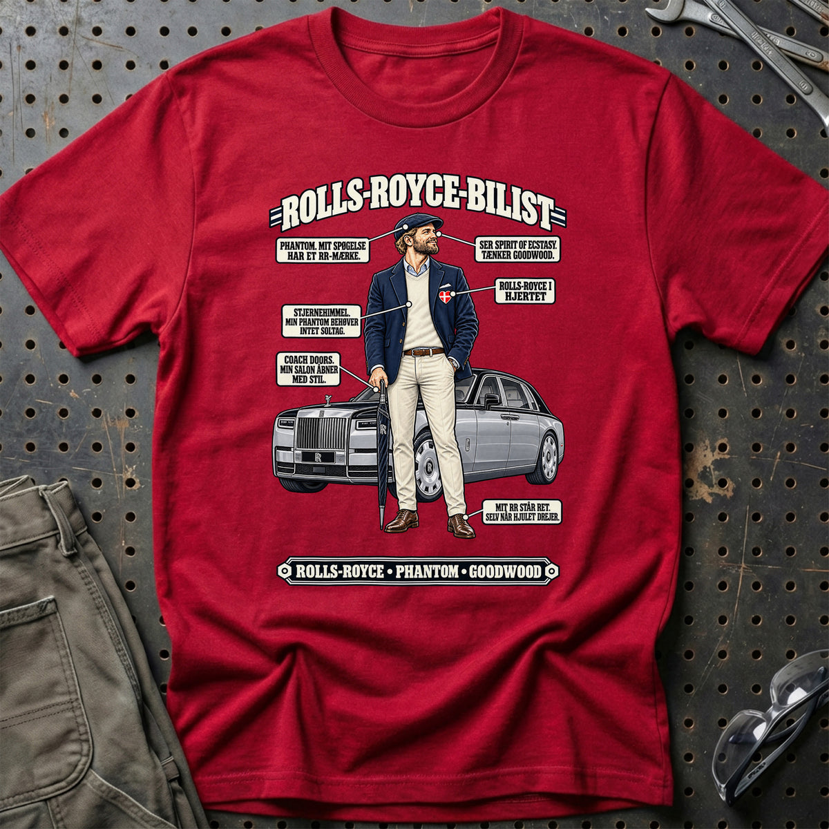 
Rolls Royce-Bilist T-Shirt – Rød