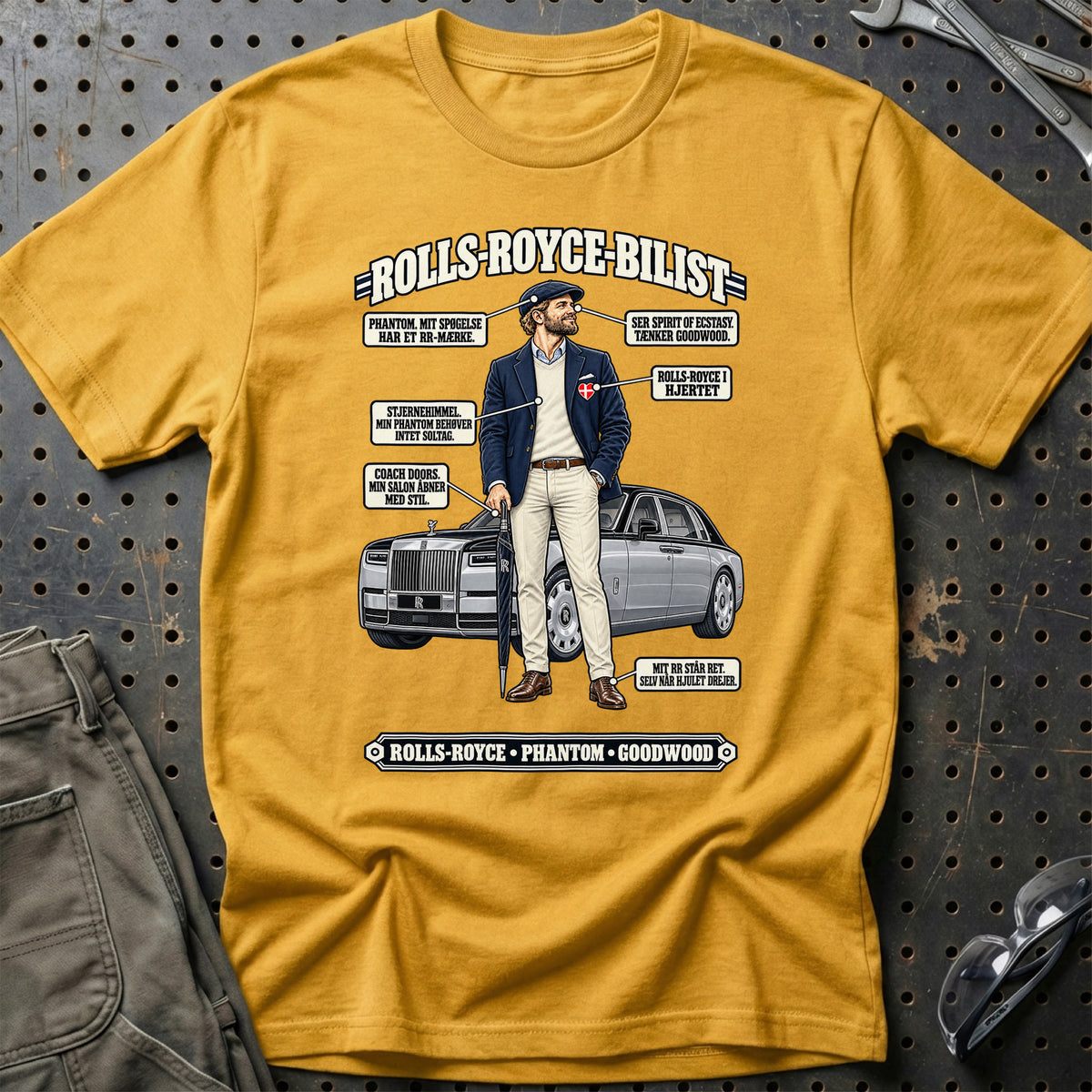 
Rolls Royce-Bilist T-Shirt – Guld