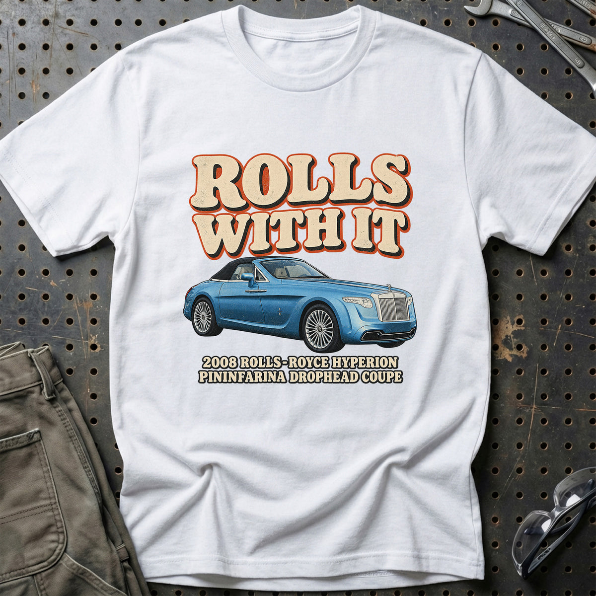 
Rolls-Royce Hyperion Pininfarina Drophead Coupe 2008 – Rolls with It T-Shirt – Hvid