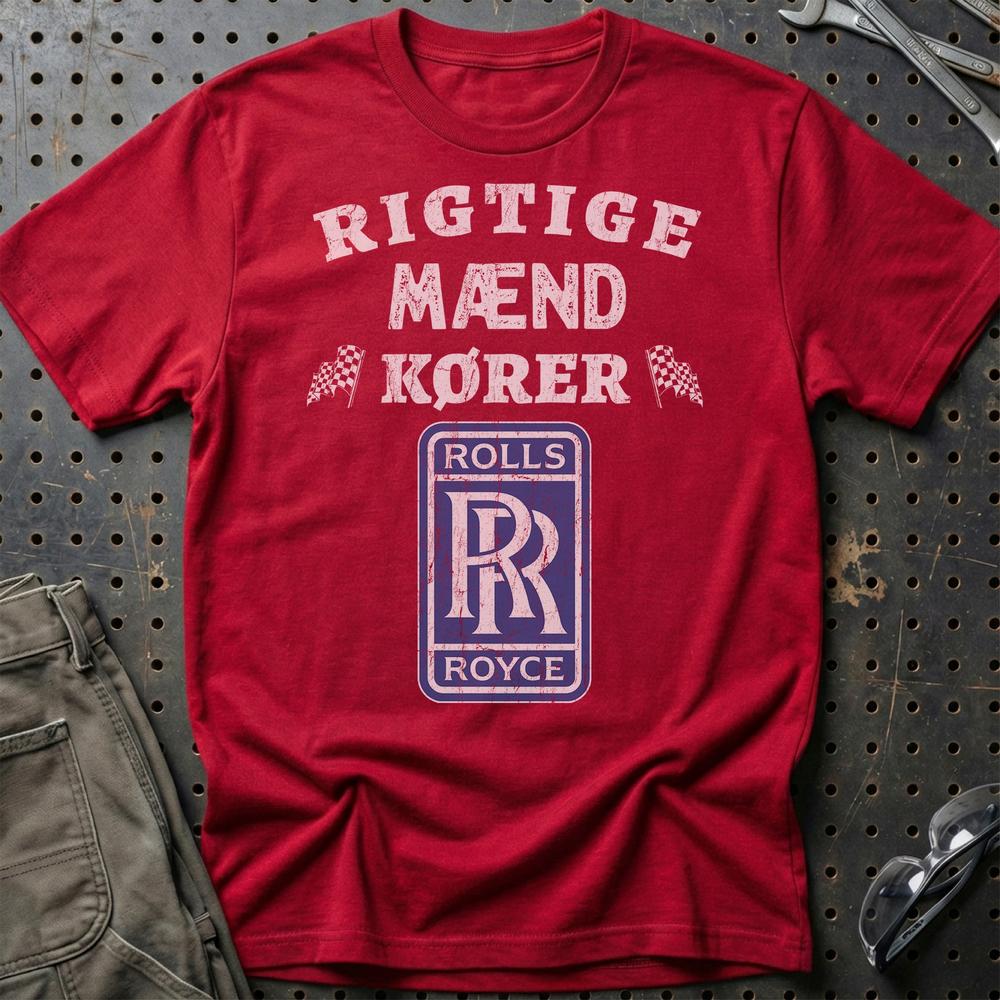 Rolls Royce Rigtige Mænd Kører - Unisex T-Shirt , Bomuld-Beklædning-Rolls Royce-Rød-S-Garage Culture Shop- garage - man cave - merchandise