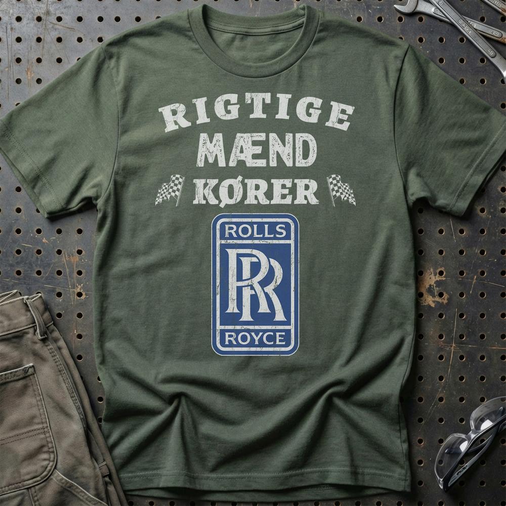Rolls Royce Rigtige Mænd Kører - Unisex T-Shirt , Bomuld-Beklædning-Rolls Royce-Grøn Militær-S-Garage Culture Shop- garage - man cave - merchandise