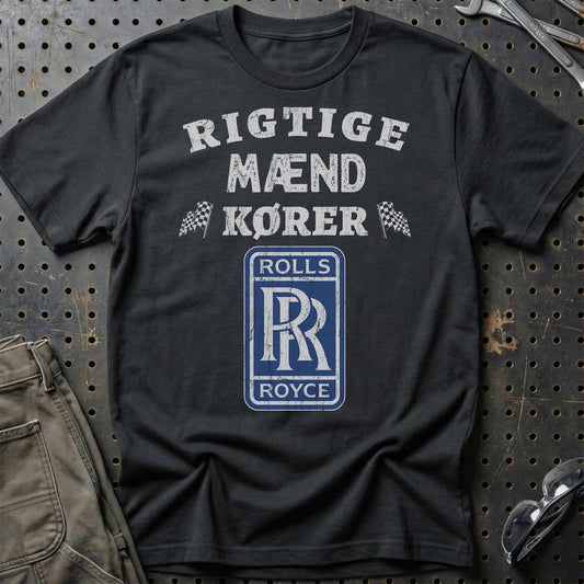 Rolls Royce Rigtige Mænd Kører - Unisex T-Shirt , Bomuld-Beklædning-Rolls Royce-Sort-S-Garage Culture Shop- garage - man cave - merchandise