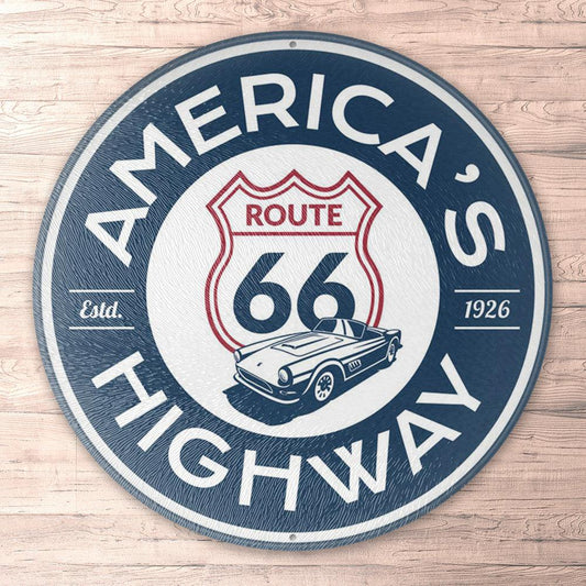 Route 66 Americas Road Sign, Runde Skilte , Musemåtte Rundt , Kop Underlag, Underlagssæt-Runde Skilte-Route 66-Garage Culture Shop- garage - man cave - merchandise