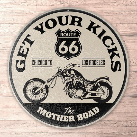 Route 66 Bike Route, Runde Skilte , Musemåtte Rundt , Kop Underlag, Underlagssæt-Runde Skilte-Route 66-Garage Culture Shop- garage - man cave - merchandise