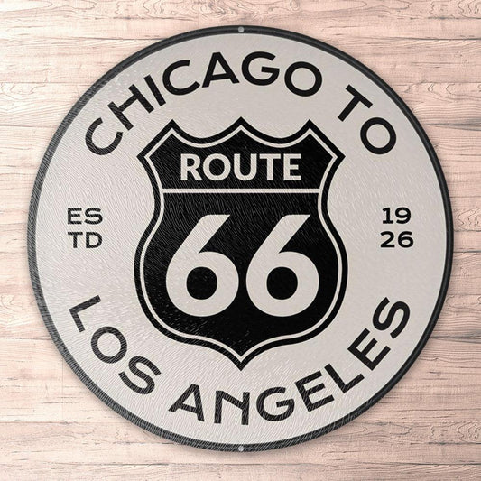 Route 66 Chicago To La, Runde Skilte , Musemåtte Rundt , Kop Underlag, Underlagssæt-Runde Skilte-Route 66-Garage Culture Shop- garage - man cave - merchandise