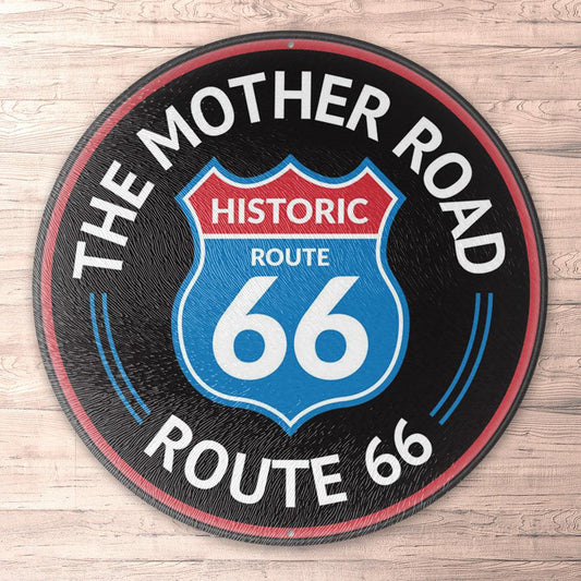 Route 66 Mother Road 66, Runde Skilte , Musemåtte Rundt , Kop Underlag, Underlagssæt-Runde Skilte-Route 66-Garage Culture Shop- garage - man cave - merchandise