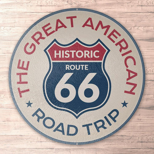 Route 66 The Great American Road Trip, Runde Skilte , Musemåtte Rundt , Kop Underlag, Underlagssæt-Runde Skilte-Route 66-Garage Culture Shop- garage - man cave - merchandise