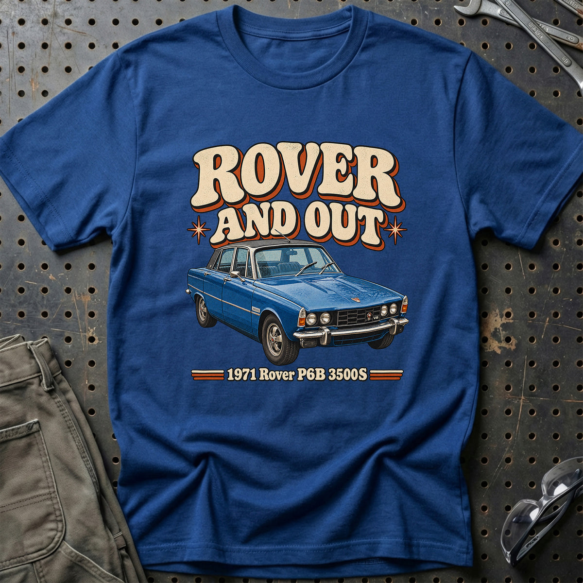 
Rover P6B 3500S 1971 – Rover and Out T-Shirt – Blå Royal