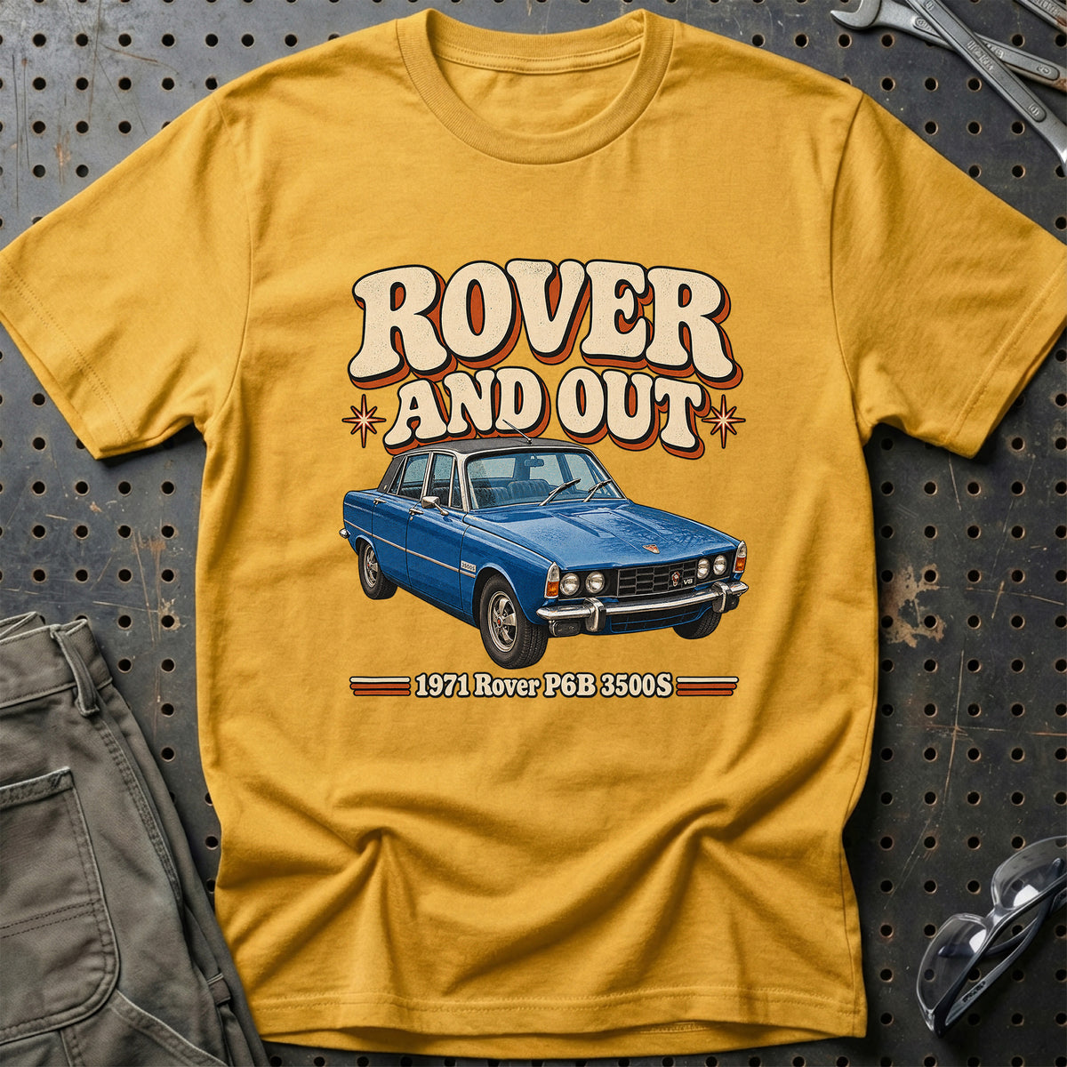 
Rover P6B 3500S 1971 – Rover and Out T-Shirt – Guld
