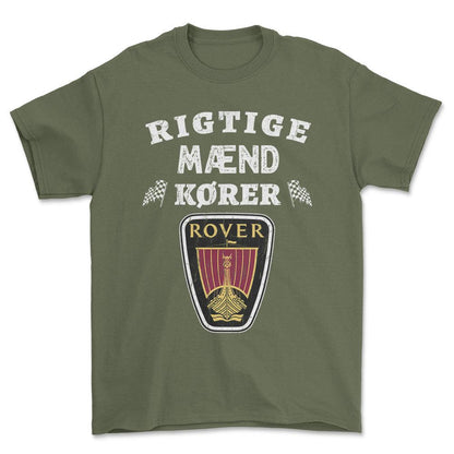 Rover Rigtige Mænd Kører - Unisex T-Shirt , Bomuld-Beklædning-Rover-Grøn Militær-S-Forside-Garage Culture Shop- garage - man cave - merchandise